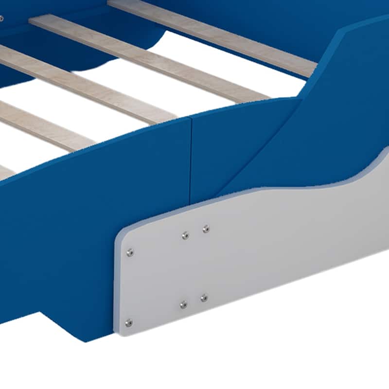 Full Size Race Car-Shaped Platform Bed with Wheels, Blue