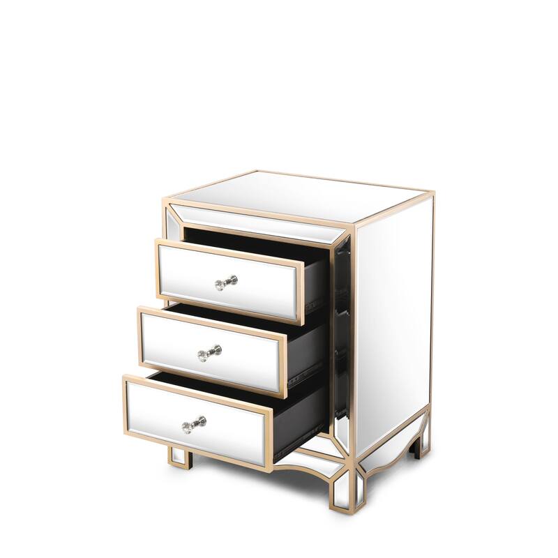 W 19.7" X D 15" X H 26" Champagne Mirror Three Extraction Cabinet, Multifunctional Bedside Table