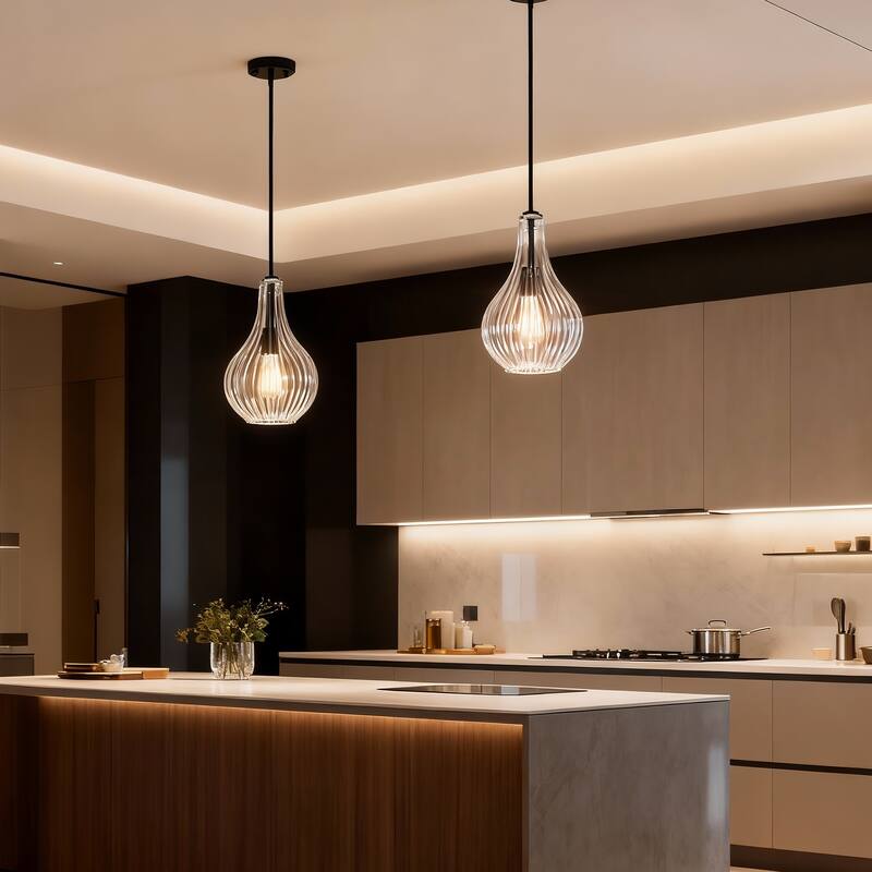 Matte Black/Chrome 1-Light 8 inch Pendant with Clear Glass Shade