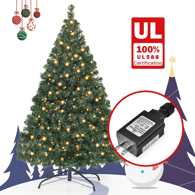 Gymax Pre-lit 4.5Ft Christmas Tree Hinged Artificial PVC with LED