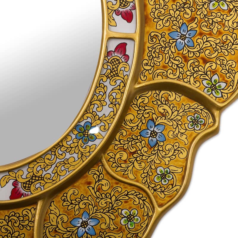 Handmade Floral Gold glass wall mirror (Peru)