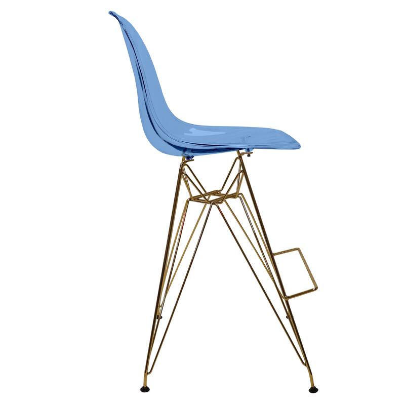 Cresco Acrylic Bar Stool with Gold Chrome Steel Base and Footrest - Counter Height Chair for Kitchen or Dining Area Set of 2