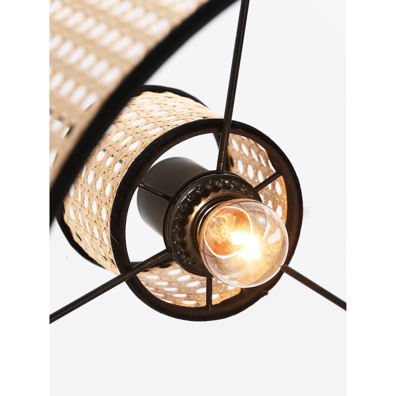 VidaLite Modern Bohemian 2 Tier Mini Pendant, PVC Rattan Shade With Velvet Stiched Rim