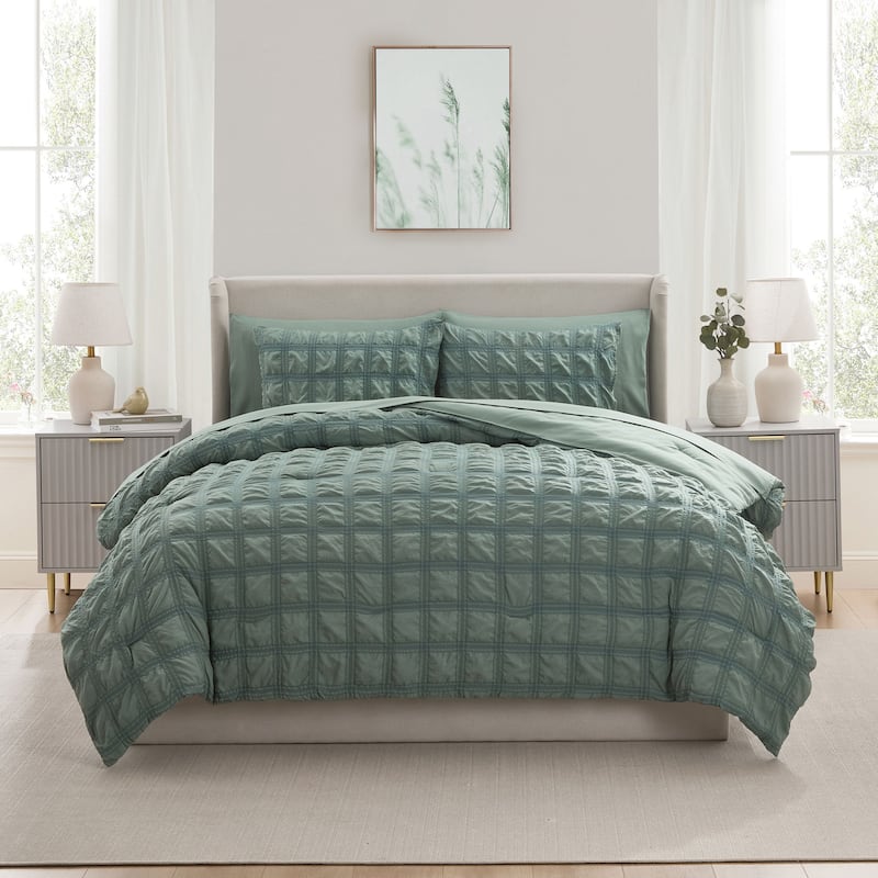 Empyrean Modern Comforter Seer Sucker - Sage Green - King