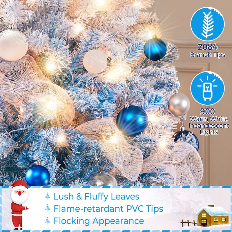 Yaheetech 9ft Pre-lit Flocked Artificial Christmas Tree with 900 Incandescent Warm White Lights & 2084 Tips