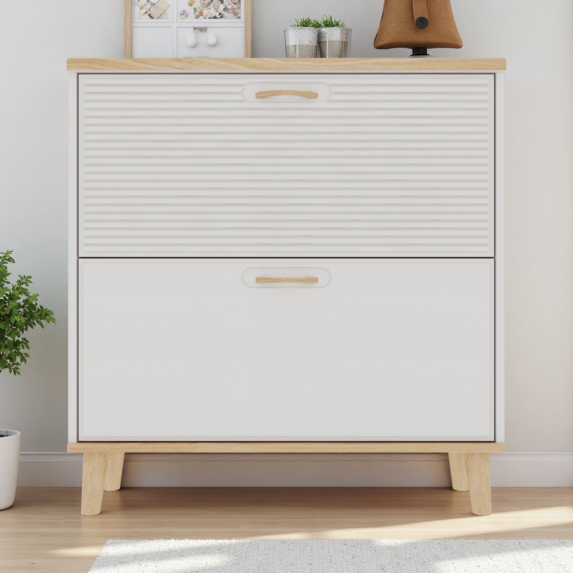 Freestanding Shoe Cabinet with 2 Flip Drawers for Entryway