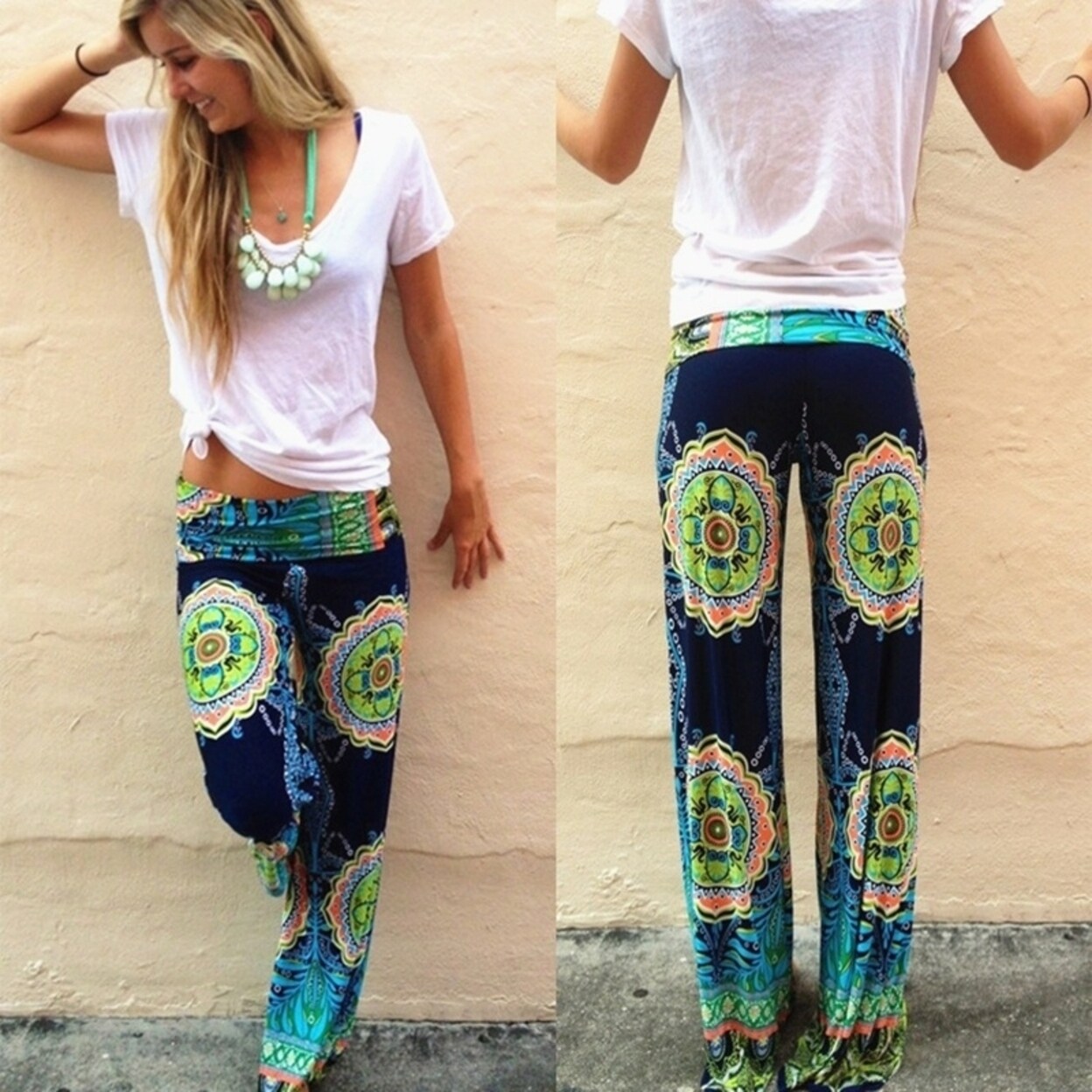 high waisted wide leg floral pants