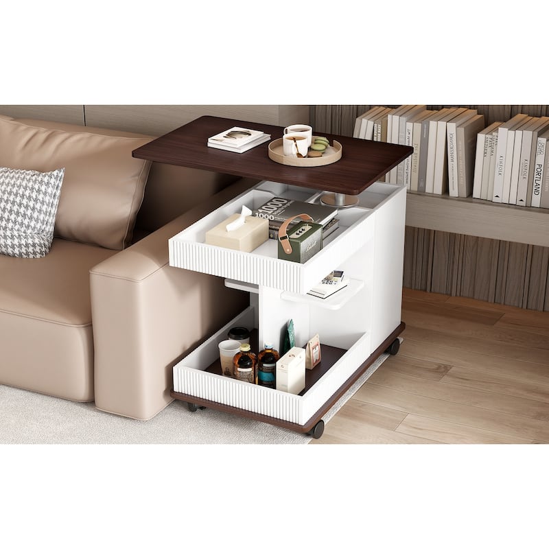 Lift-Top End Table with Rotating Top, Mobile Side Table Coffee Table with Storage, Sofa Table with Adjustable Height