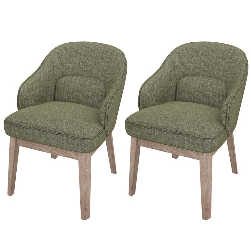 Vintage-Inspired Kitchen Chairs with Curved Backrest Tapered Metal Legs for Dining Room - Set of 2 - Green