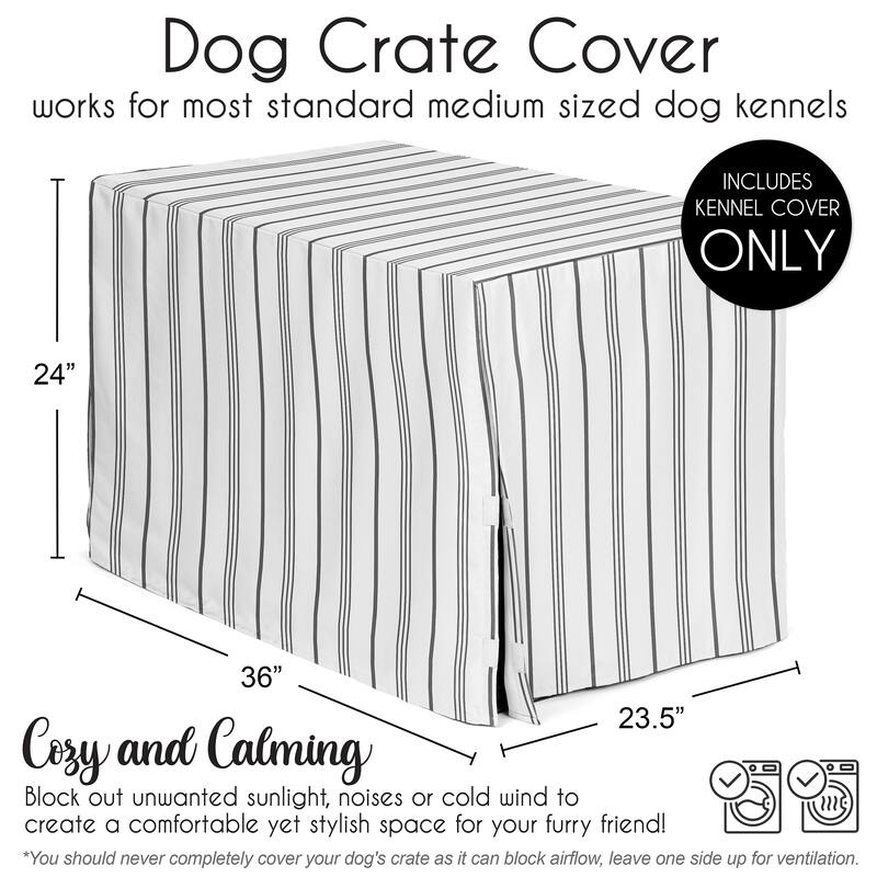 Sweet Jojo Designs White and Grey Stripe Dog Crate Kennel Cover 36in. Neutral Contemporary Modern Pinstriped Minimalist Gray