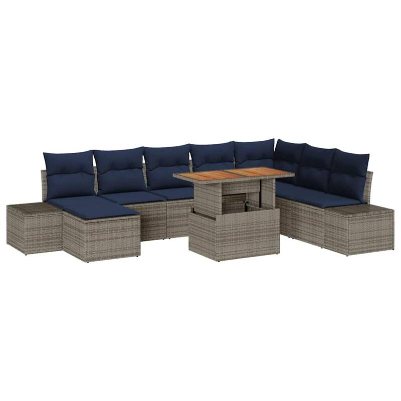 vidaXL 9 Garden Sofa Set with Cushions Black/Grey Poly Rattan - 125.6 x 60.6 x 27.2