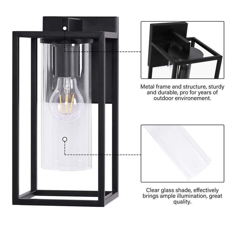 2 Pack Metal 1-Light Clear Glass Outdoor Wall Sconce Light