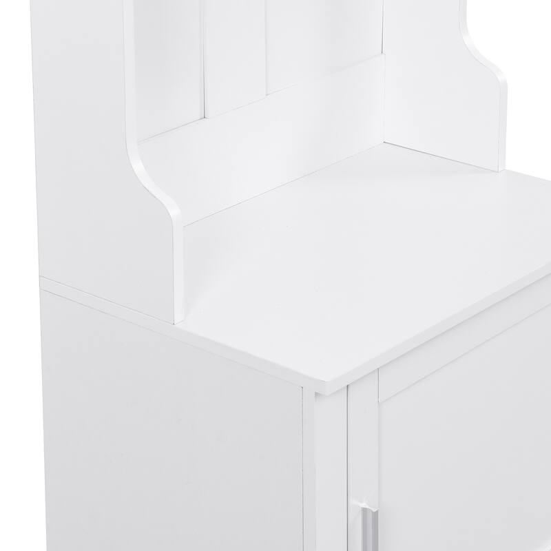 Modern White Hall Tree Entryway Storage Cabinet with Bench Shelves and Hooks for Small Spaces - 23.6''W x 15.7''D x 78.7''H