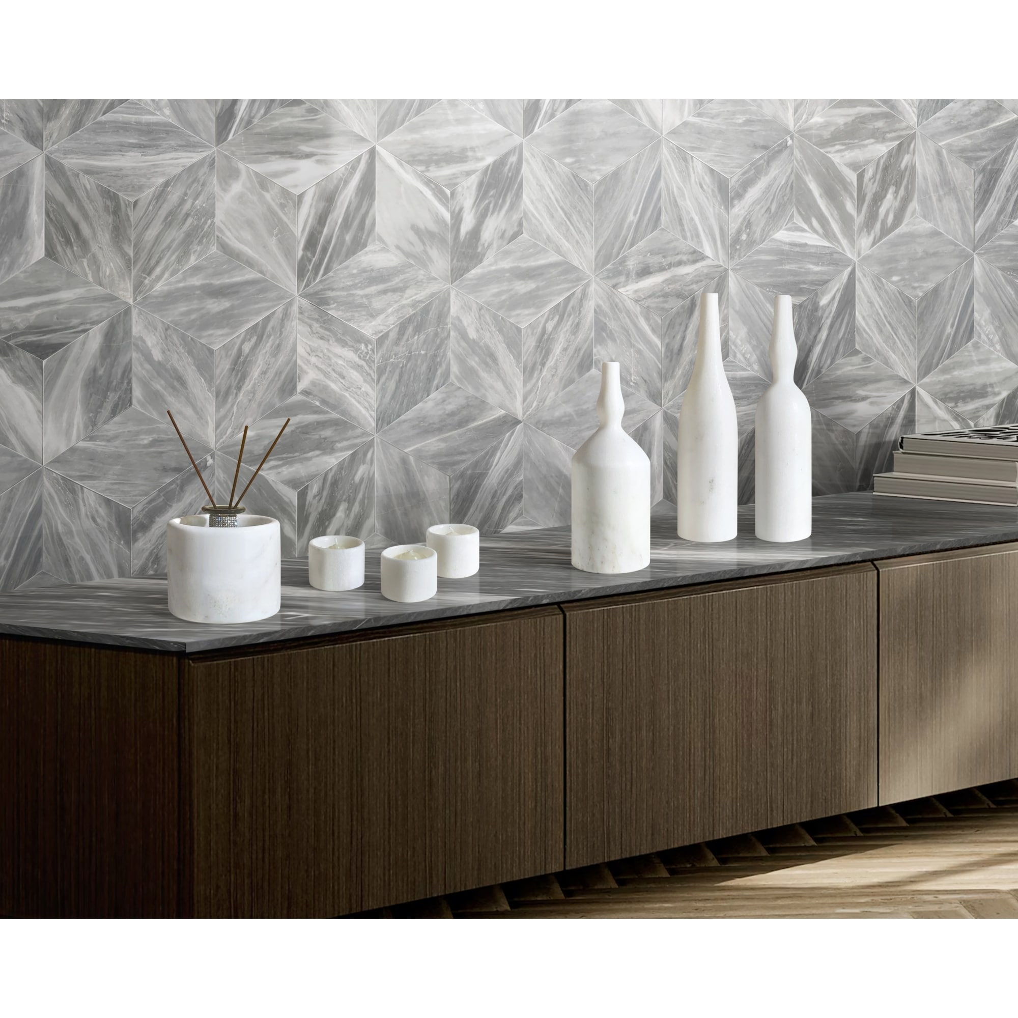 Roomfitters Natural Marble Living Room Accessories Set, Luxury 7-Piece Stone Decor Collection