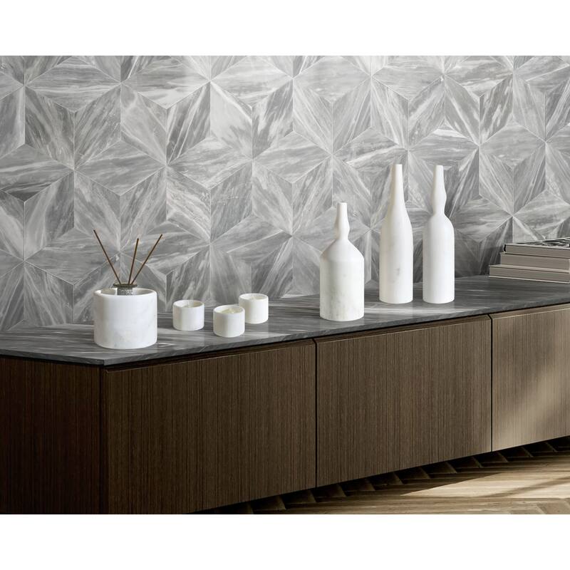 Roomfitters Natural Marble Living Room Accessories Set, Luxury 7-Piece Stone Decor Collection - White+Natural