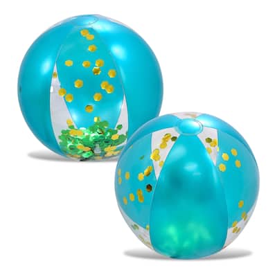 POZA Heavy Duty Inflatable Beach Ball Set of 2 - Blue Gold, 16 Inches - 16 inches