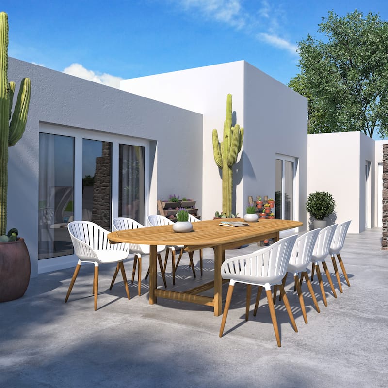 Amazonia Torrington 9-Piece Certified Teak Patio Dining set - White Chairs