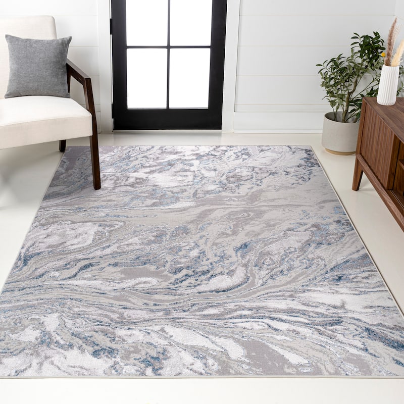JONATHAN Y Batten Marbled Abstract Area Rug - 5 X 8 - Gray/Blue