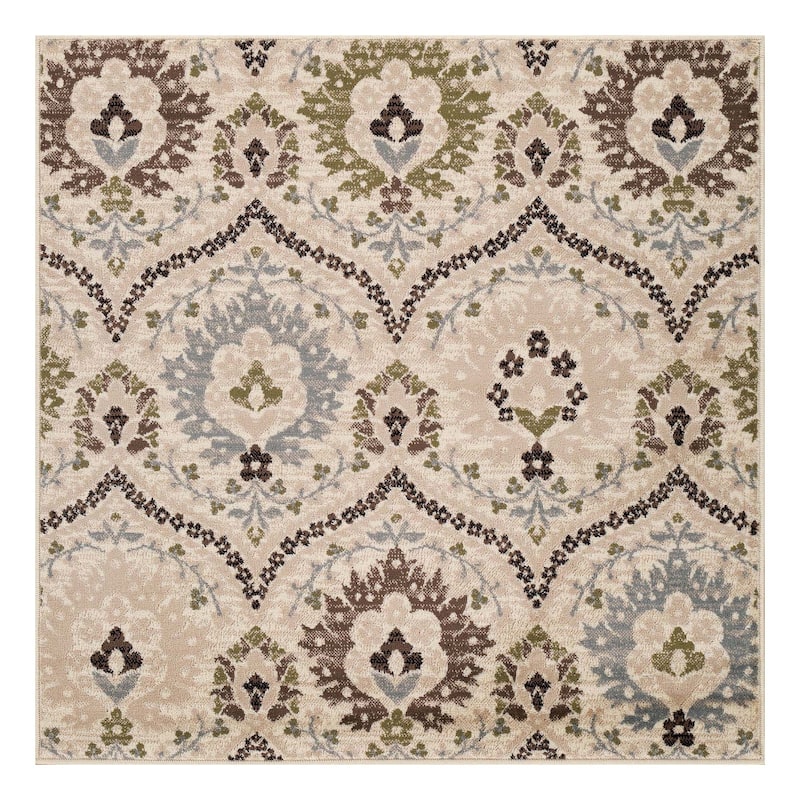 Superior Augusta Vintage Floral Damask Indoor Runner or Area Rug - 8' Square - Ivory