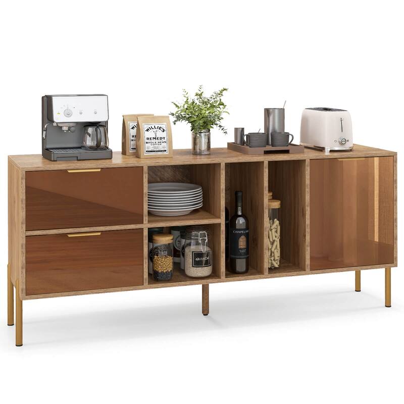 Costway Mirrored Buffet Cabinet Rustic Kitchen Sideboard Storage - See Details - Natural - See Details