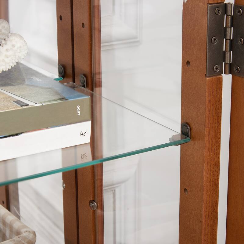 3-Tier Lighted Glass Display Curio Cabinet, China Cabinet with Glass Doors, Mirrored Back Panel & Adjustable Shelves