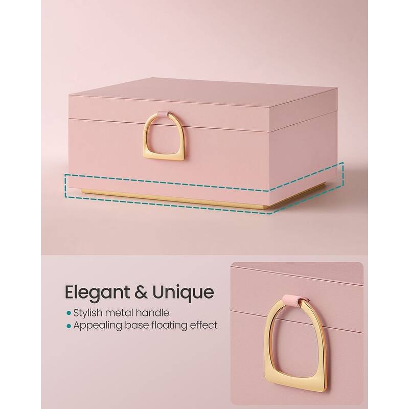 2-Layer Jewelry Organizer Box with Gold Metal Handle Perfect Gift for Birthdays or Anniversaries - 8.1"D x 9.4"W x 4.3"H