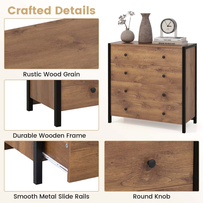 Costway 4-Drawer Dresser Modern Chest of Drawers Wooden Storage