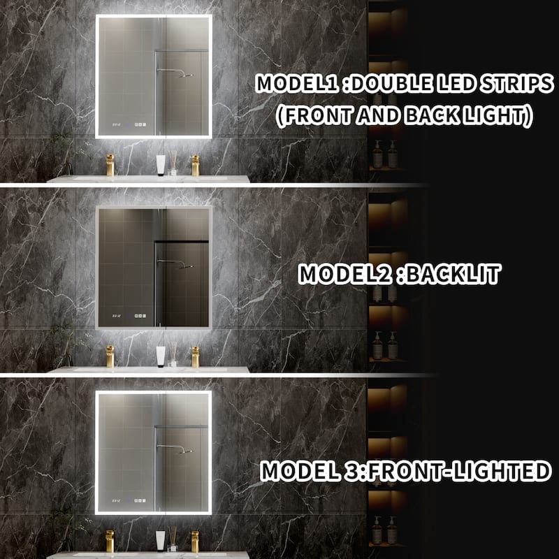 Modland 30"-48"W x 32"H Medicine Cabinet LED Mirrored Wall Mounted Bathroom Mirror with Storage
