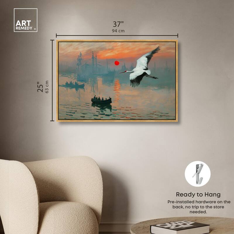 Crane Sunset Canvas by Art Remedy