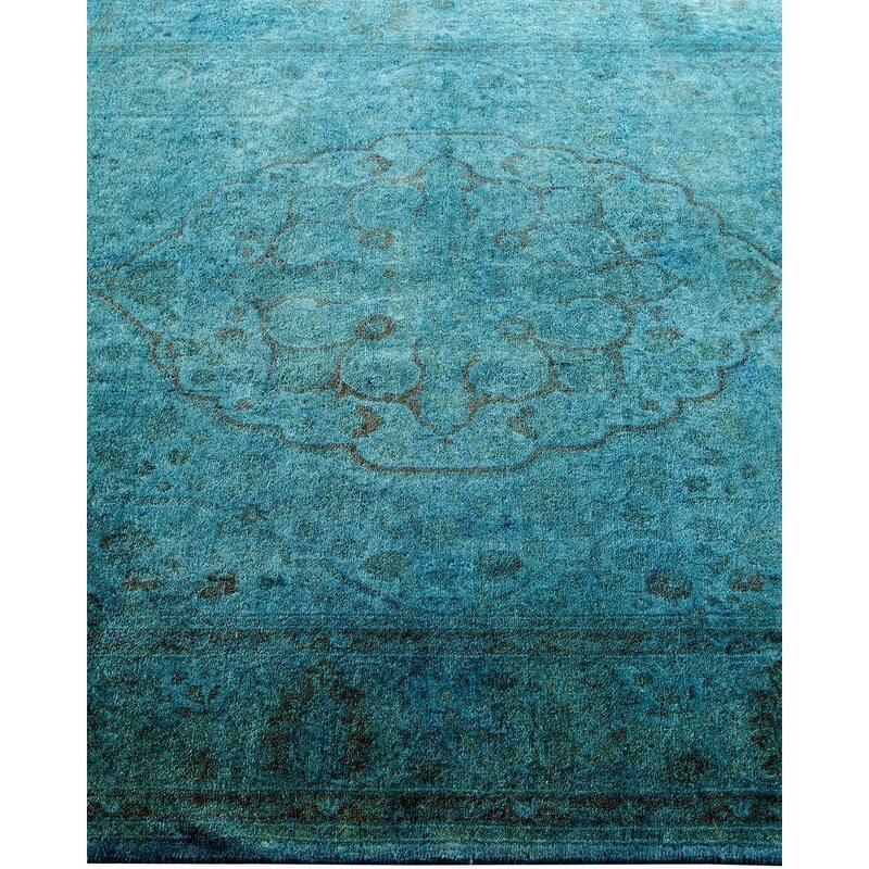 Overton Hand Knotted Wool Vintage Inspired Modern Contemporary Overdyed Blue Area Rug - 4' 2" x 6' 1"