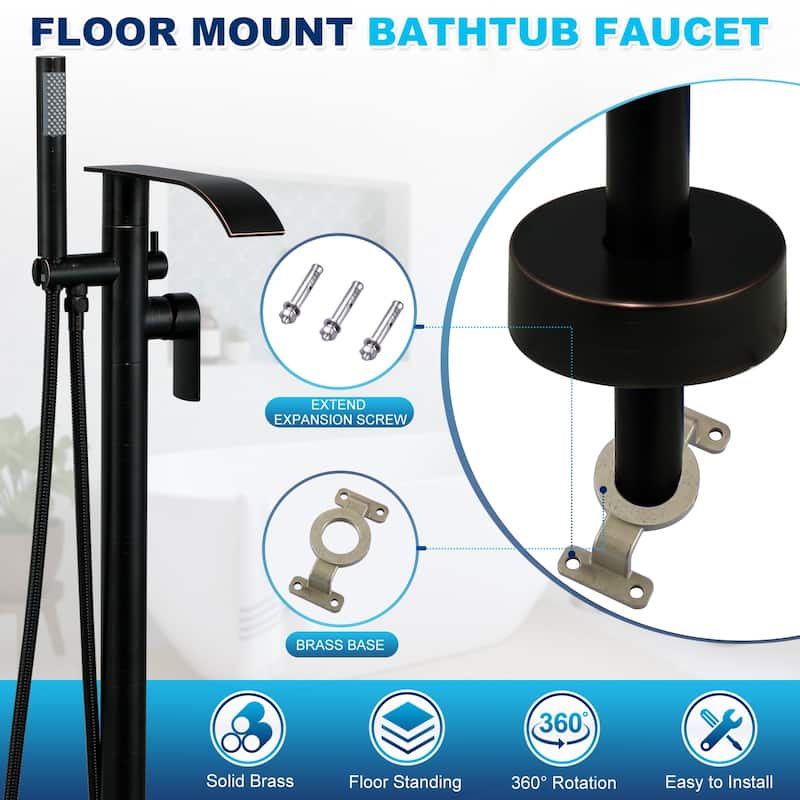 WOWOW Single-Handle Freestanding Waterfall Tub Faucet with Handshower
