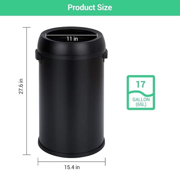 dimension image slide 3 of 6, 17 Gallon/65 Liter Stainless Steel Trash Can, Round Trash Can
