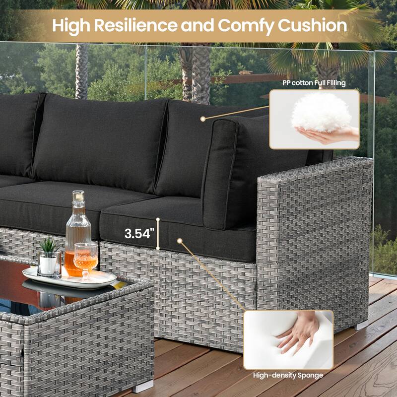XIZZI 9-piece Outdoor Patio Wicker Sectional Sofa Set with Fire Pit Table