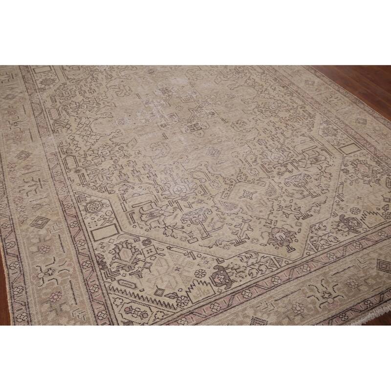 Distressed Tabriz Vintage Persian Area Rug Hand-Knotted Wool Carpet - 6'4" x 9'6"