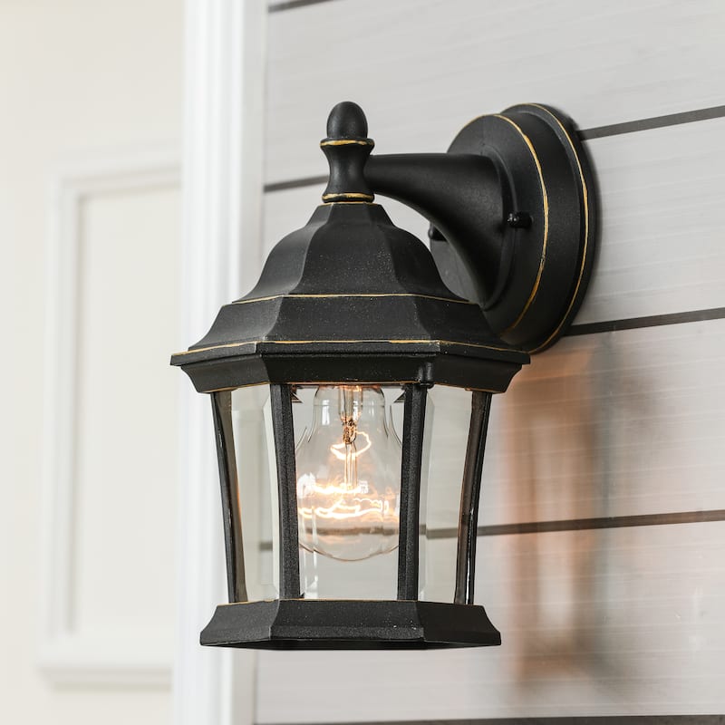 Black and Gold Single-Bulb Metal Outdoor Wall Sconce