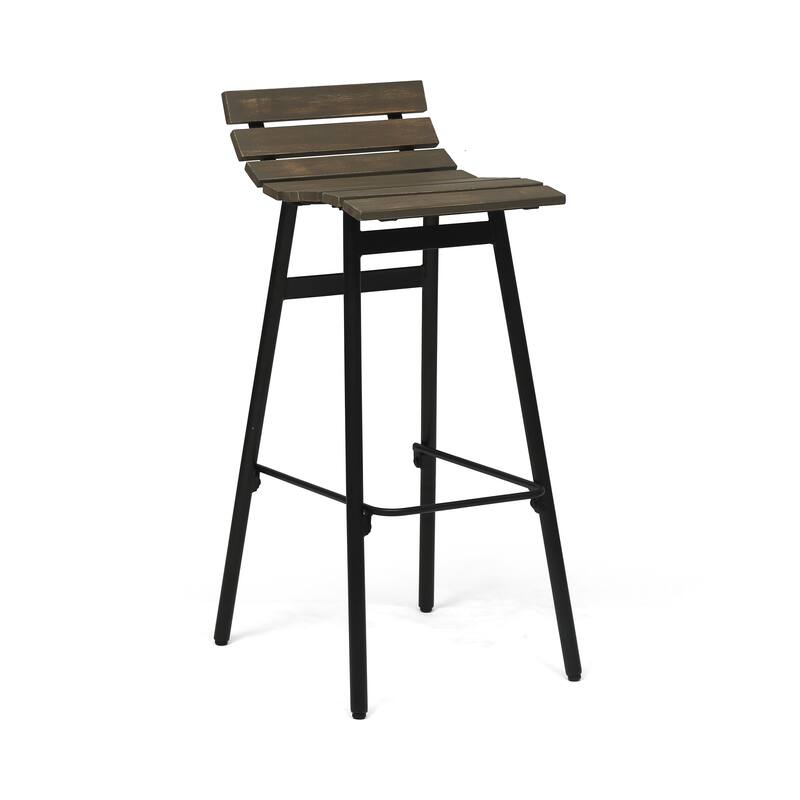 Roomfitters 2-Piece Modern Industrial Bar Stools, Wood Slat Counter Height Chairs with Metal Legs for Dining