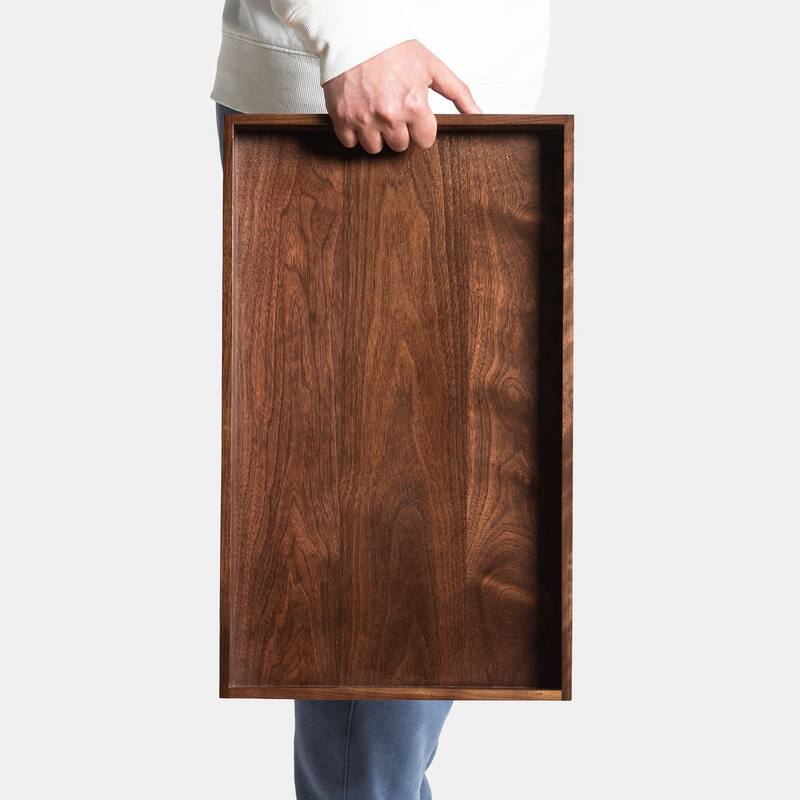 KINWELL Rectangle Black Walnut Wood Serving Tray Ottoman Tray