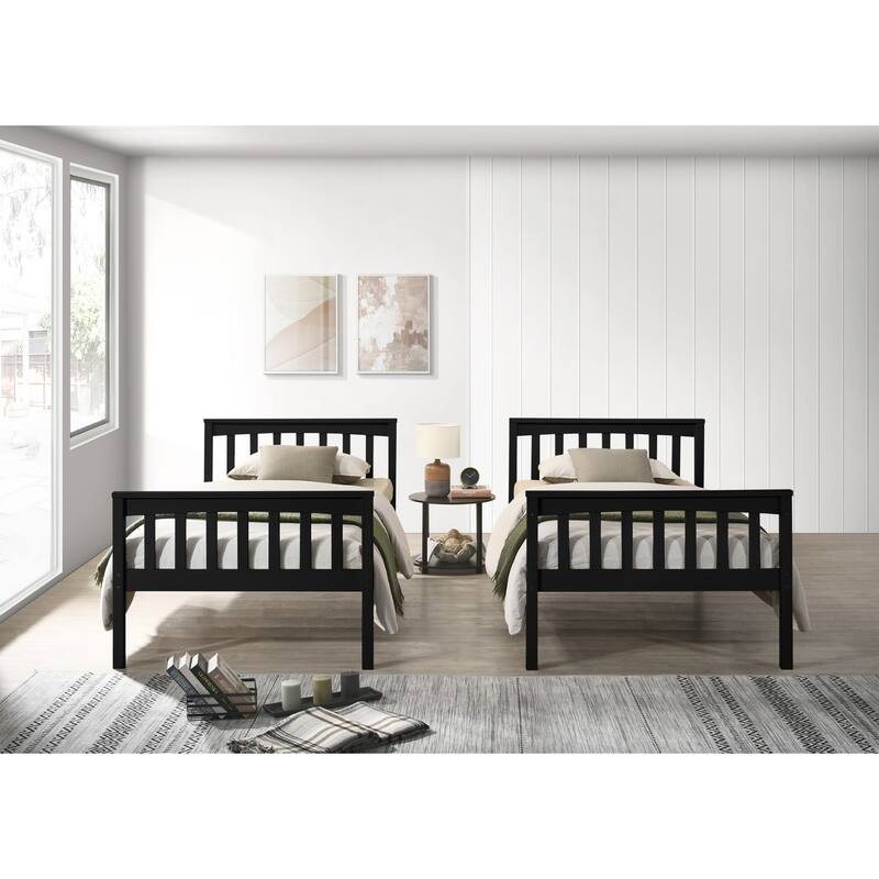 Clayfell Ames Twin Over Twin Solid Wood Bunk Bed Frame, Convertible, Sturdy Guardrails, Easy Assembly