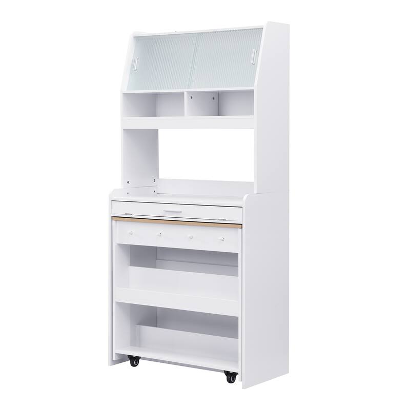 Pantry Cabinet with Hutch and Foldable Dining Table