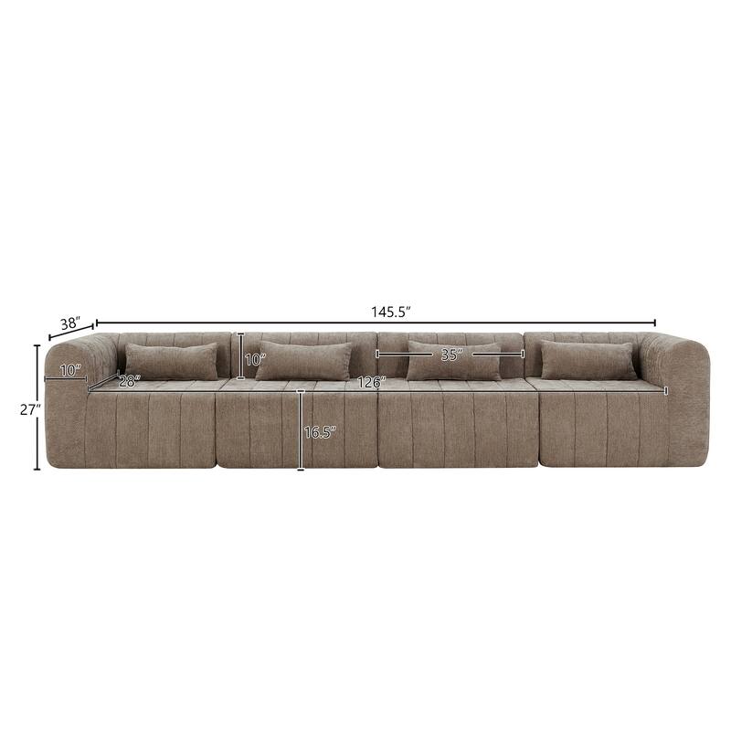 145.5" Modular Sofa Couch, Modern Sectional Sofa for Living Room, Polyester Upholstered Cloud Couch with Deep Seat