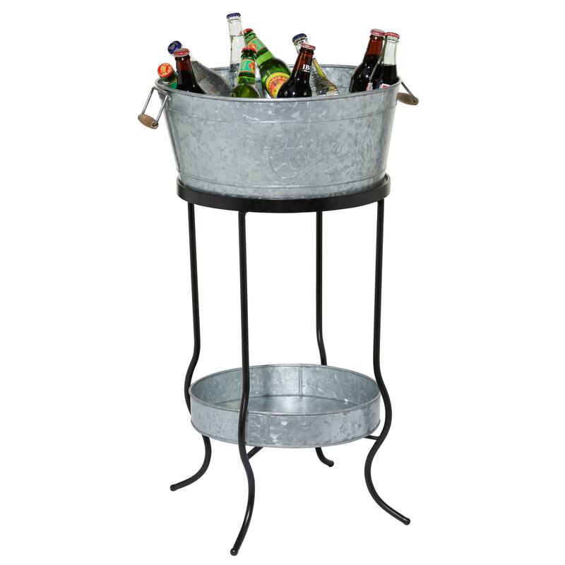 Gray Metal 6 Bottle Ice Bucket with Lower Shelf - 19 x 19 x 34Round