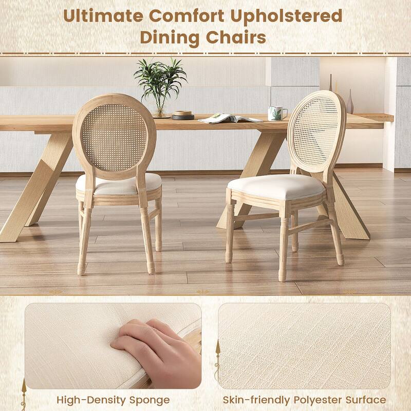 Gymax Dining Chairs Set of 2 French Style Kitchen Chair w/ Hand-Woven