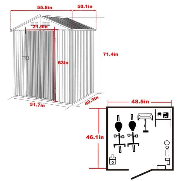 dimension image slide 7 of 8, VEIKOUS Outdoor Metal Storage Shed with Lockable Door and Air Vents for Garden