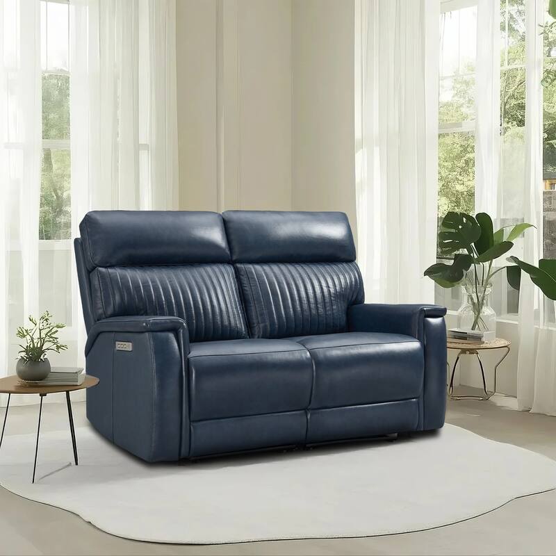 Genuine Leather Reclining Loveseat with Triple Power Adjustable Headrest, Lumbar Support, Zero Gravity, USB & USB-C Ports