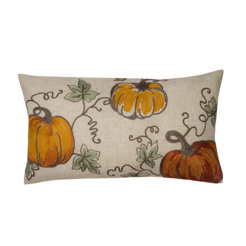 Rustic Pumpkin Crewel Embroidered Fall Pillow, 14 by 14-Inch - 12"X20"