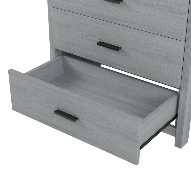 Retro Style Wooden 5-Drawer Vertical Chest with Metal Handles for Bedroom