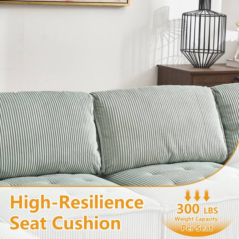 Ergonomic Lounge Modular Couch Corduroy Sectional Sofa with Deep Seat Ottoman Chaise and High-Rebound Thick Cushions