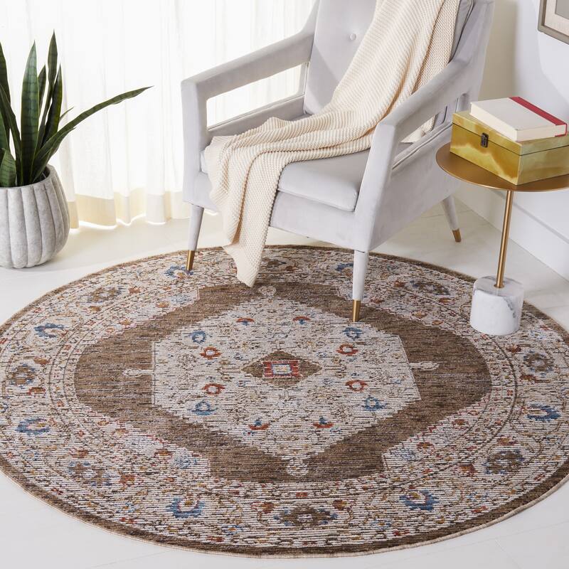SAFAVIEH Sierra Evalena Oriental Rug - 6' Round - Ivory/Olive Green