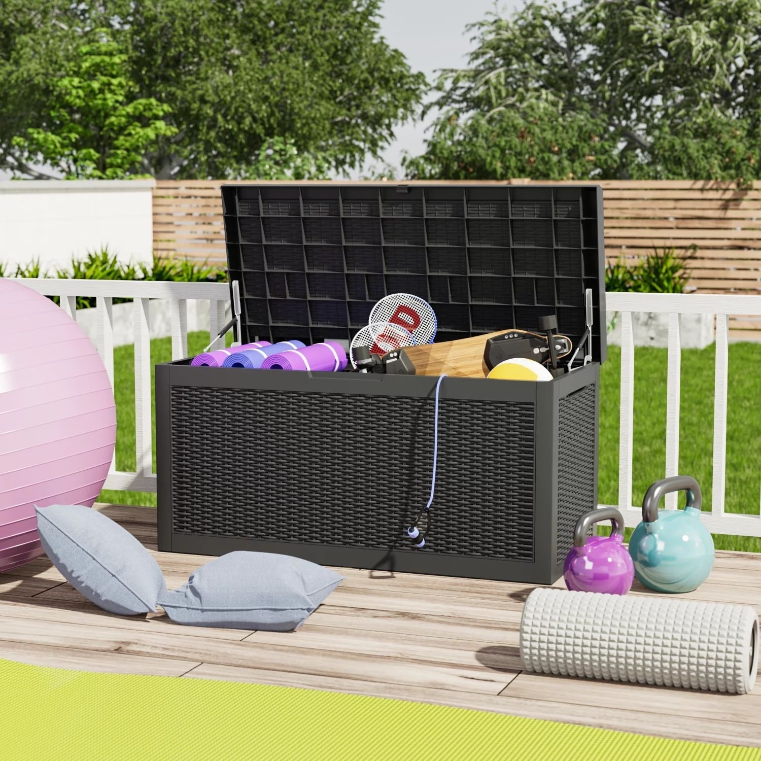Outdoor storage box and seat clearance