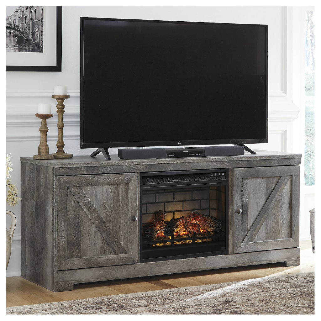 Signature Design by Ashley Wynnlow Gray 63" TV Stand for TVs up to 72" with Electric Fireplace - 63.5"W x 19.5"D x 26"H